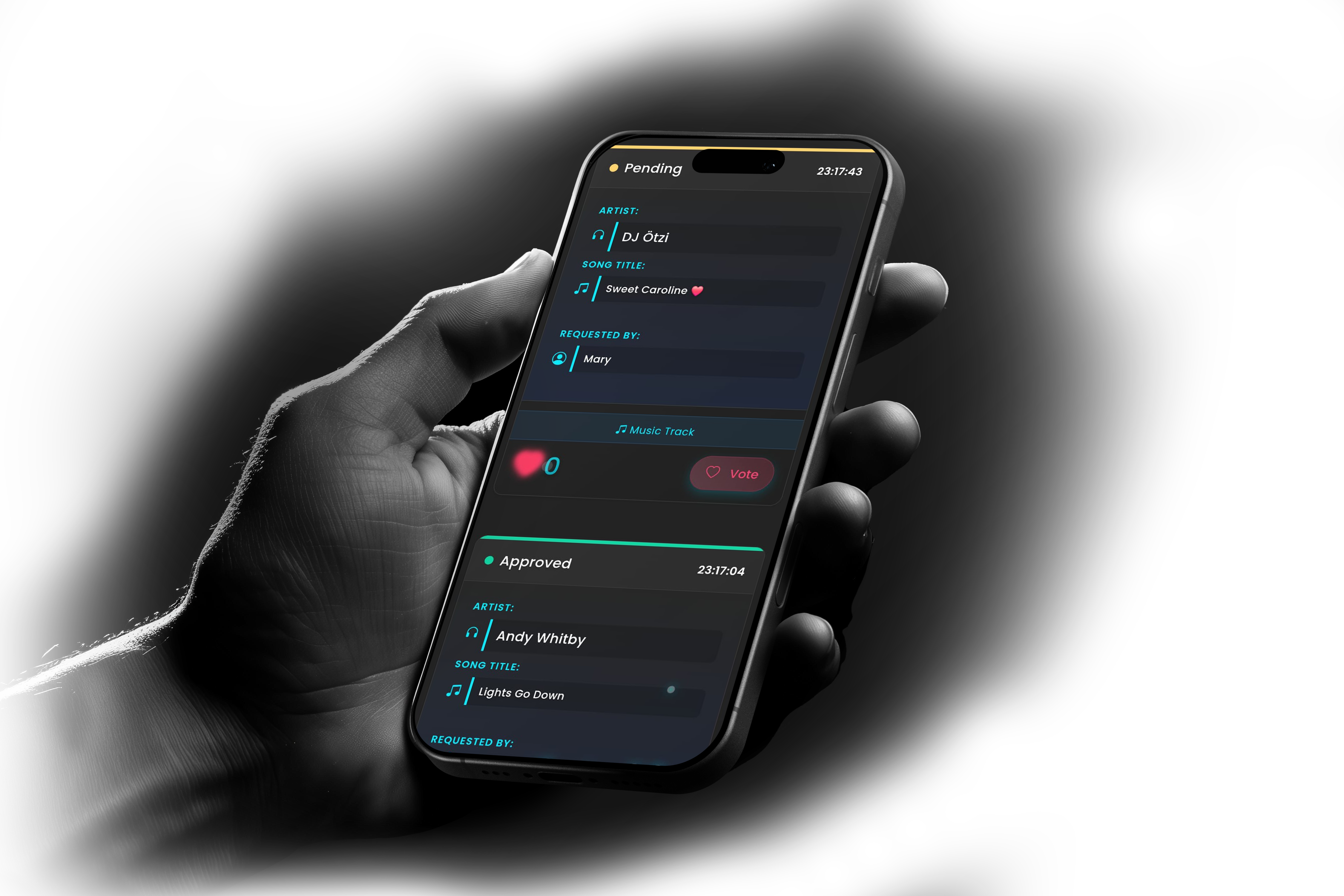 DJ music request system on mobile device